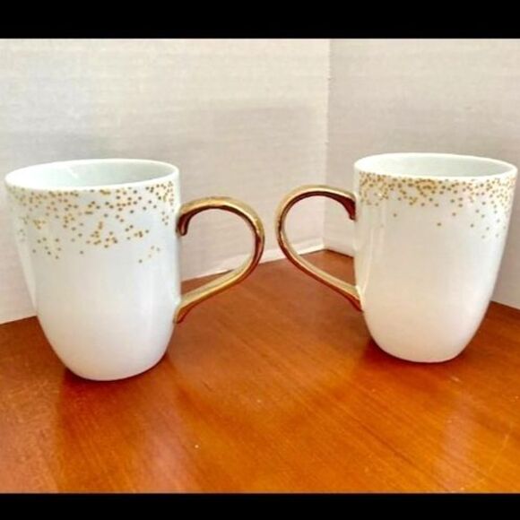 GODIVA Chocolatier Gold Handle FINE PORCELAIN Coffee Mugs Cup Set of 2 - Picture 3 of 7